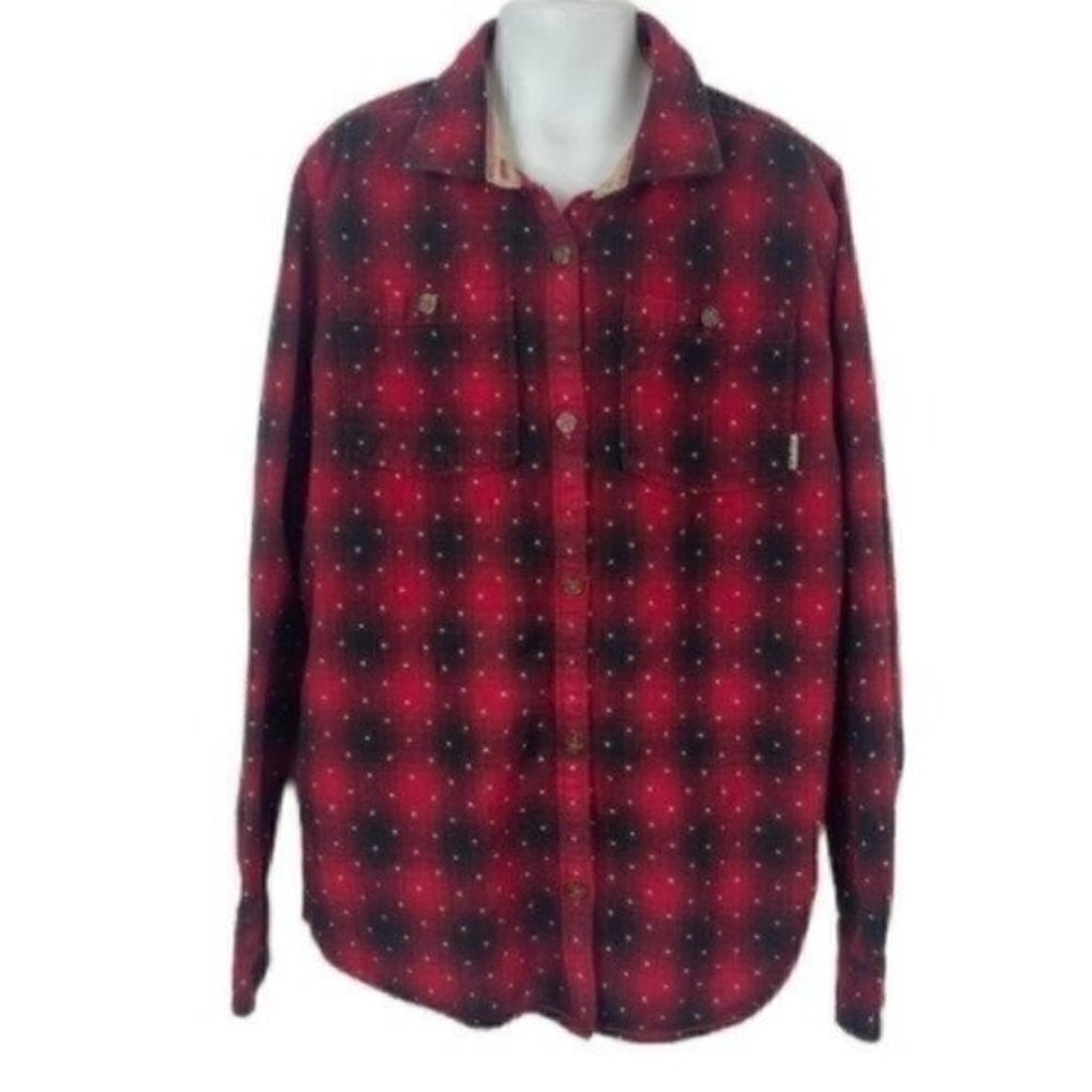 Burton  button down plaid polka dot long sleeve shirt size Large